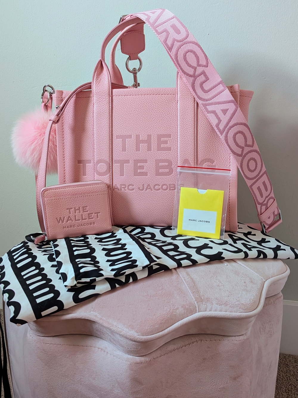 Marc Jacobs Medium Leather Tote Bag Matching Set In Ribbon Pink With Wallet 💞🎀